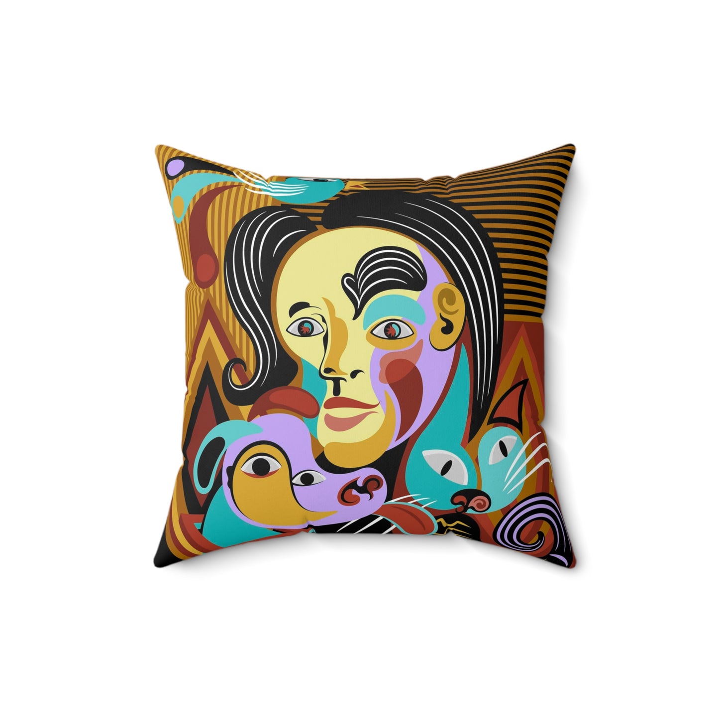 Abstract Cubism Art Spun Polyester Square Pillow