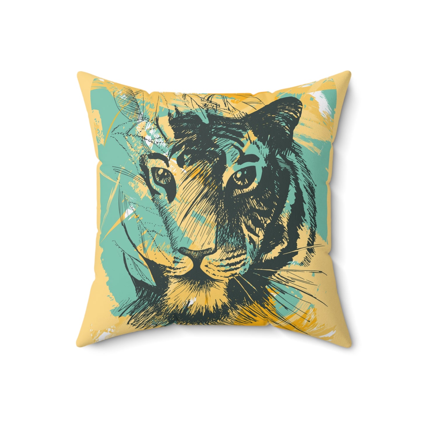 Tiger Abstract Floral Fusion Spun Polyester Square Pillow