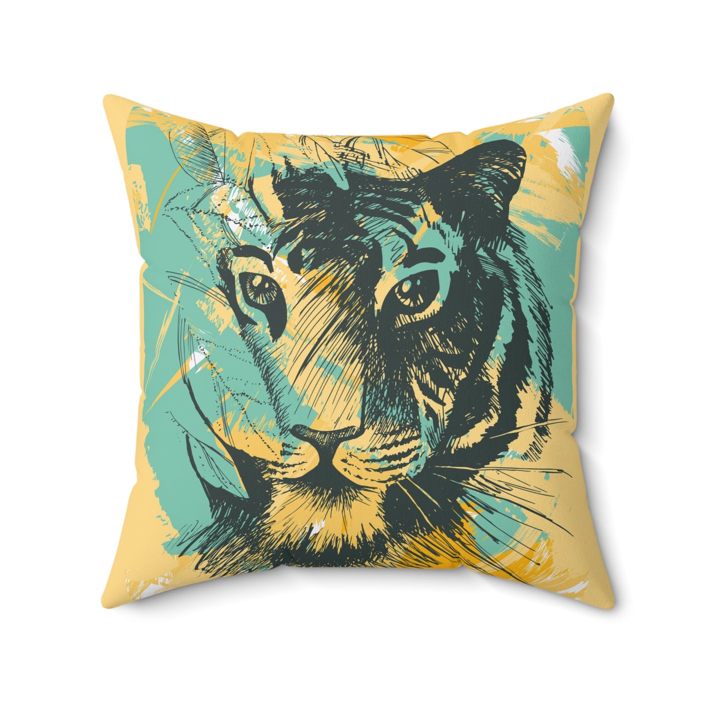 Tiger Abstract Floral Fusion Spun Polyester Square Pillow