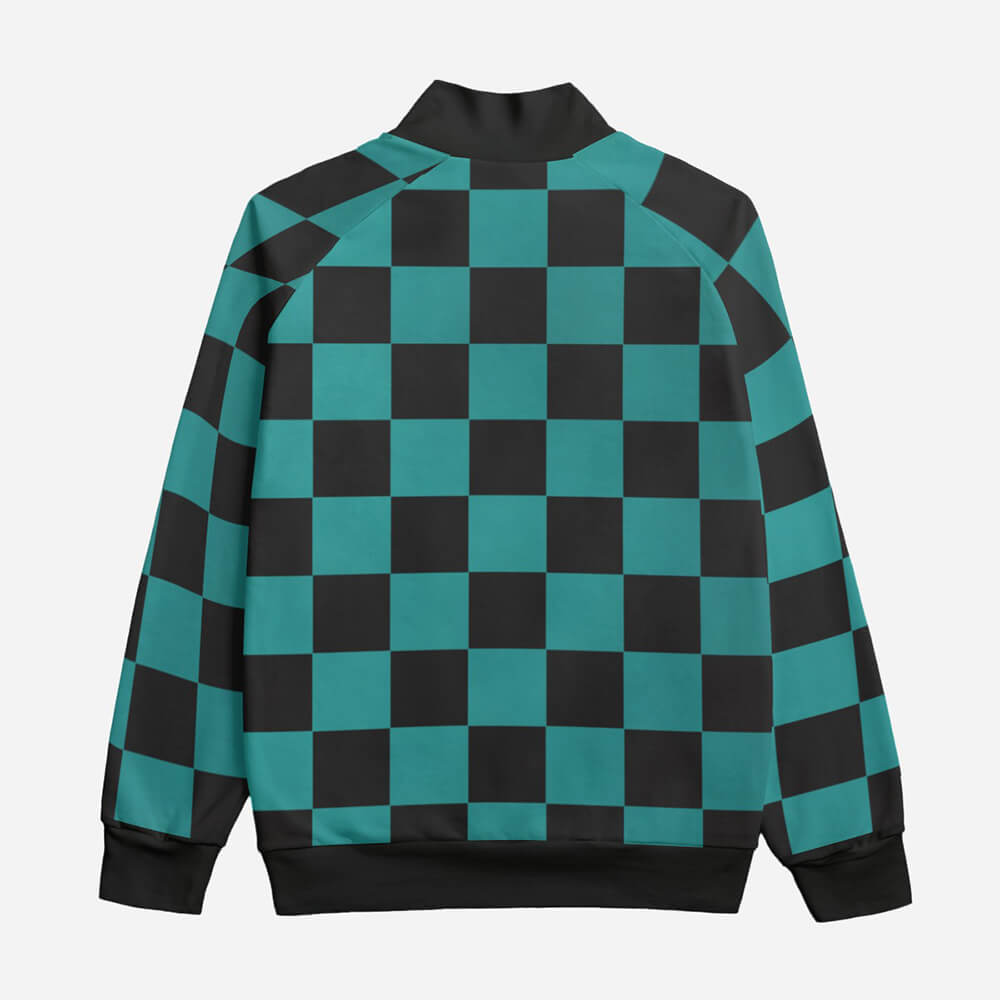 kimetsu Classic Green Check Fleece Collar Up Jacket
