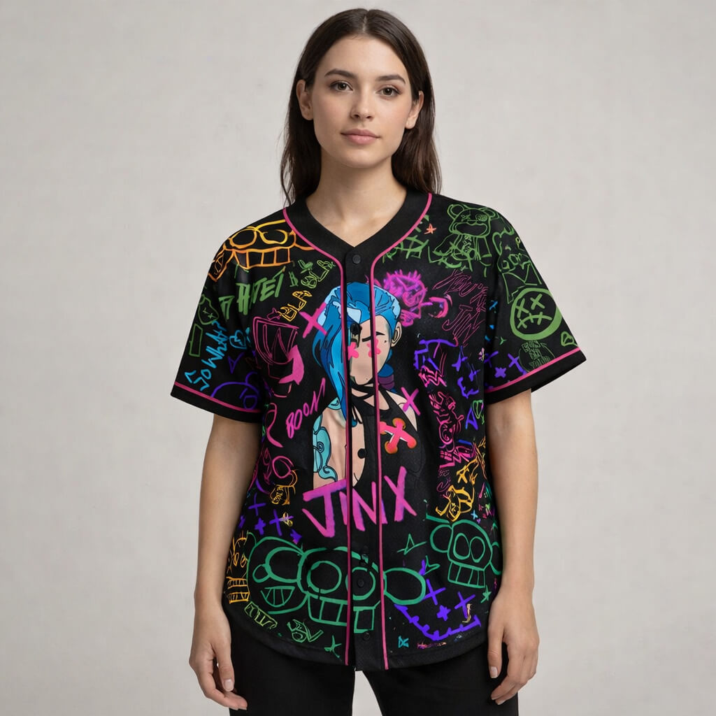Jinx Neon Graffiti Arcane Baseball Jersey
