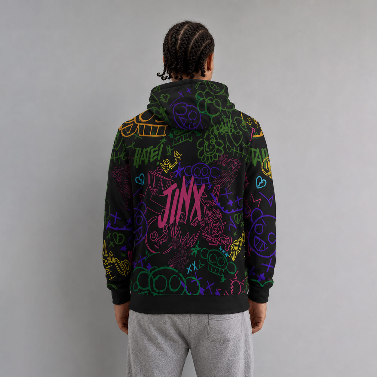 Jinx Neon Graffiti Arcane Pullover Hoodie