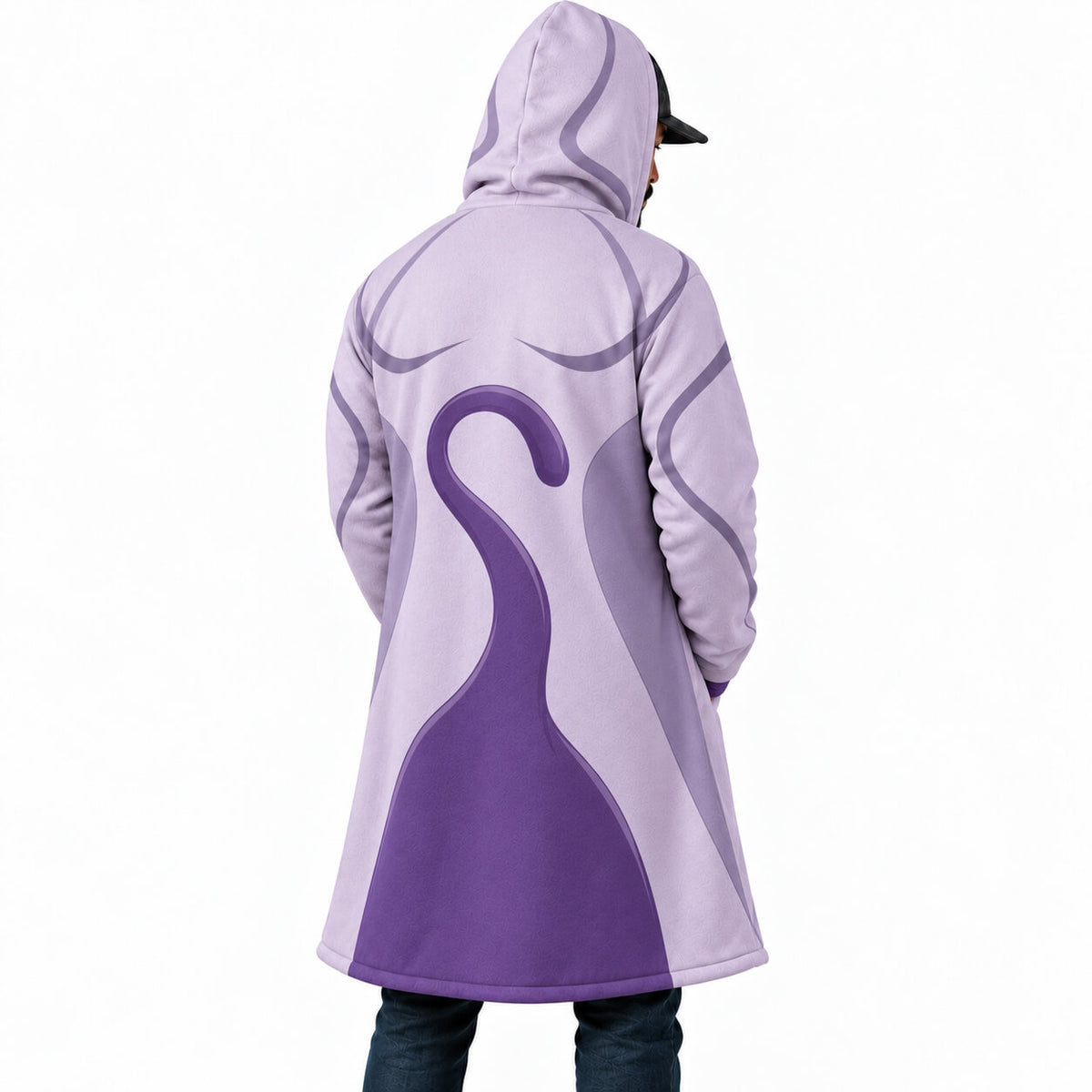 1. Mewtwo Pokémon tail design hooded cloak coat rear angle