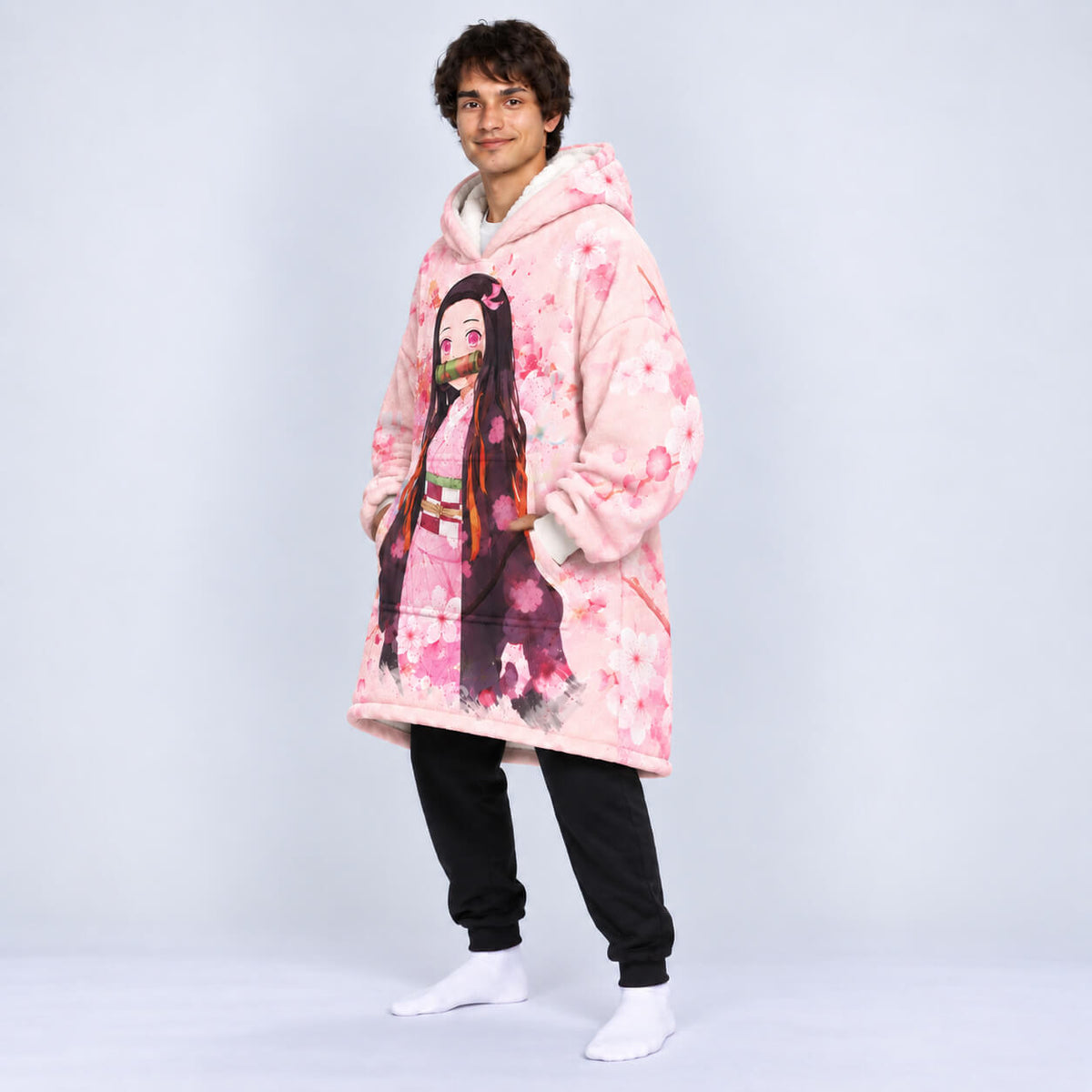 Side view of Nezuko Kamado Demon Slayer blanket hoodie