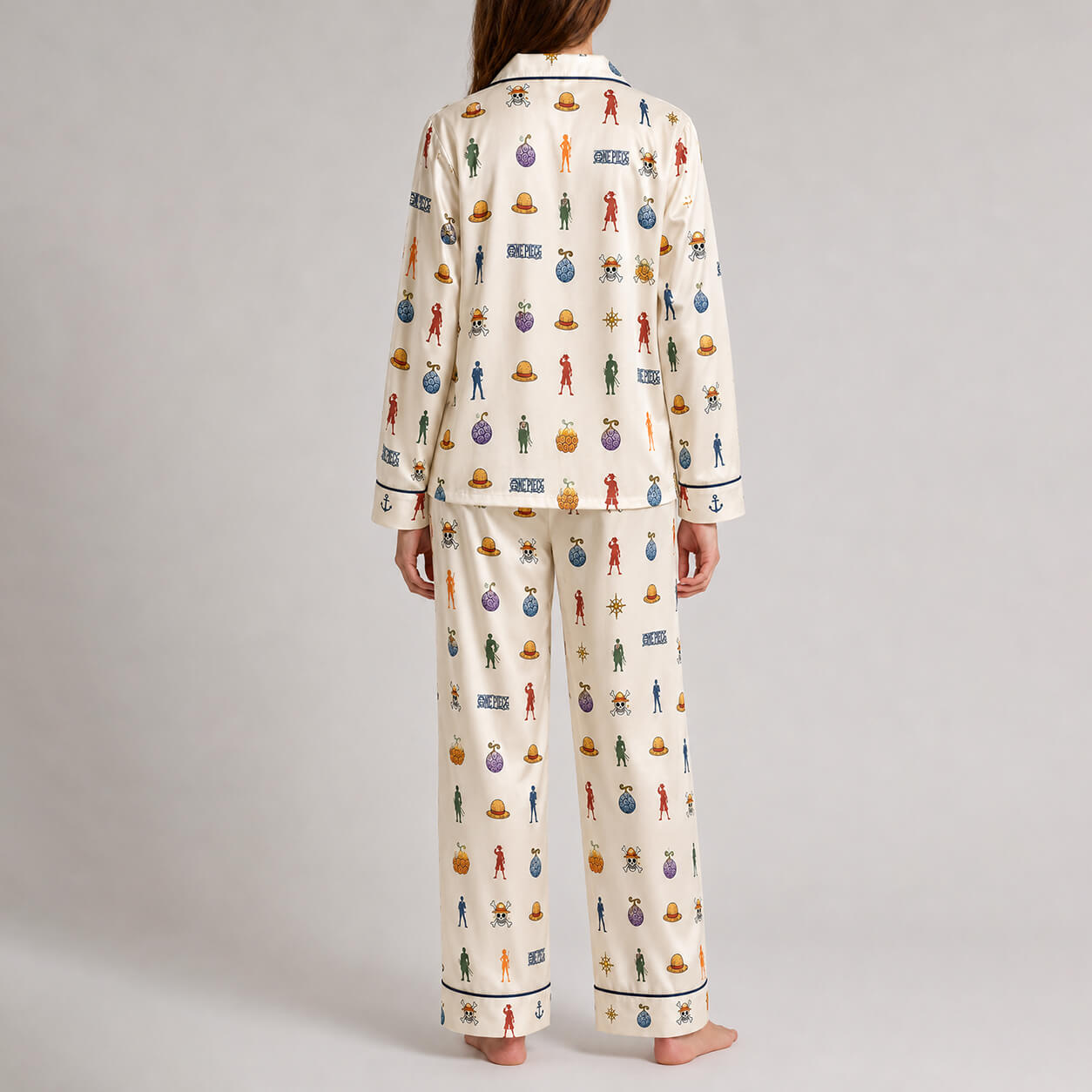 One Piece Women's Satin Silk Pajama Set – Long Sleeve Button-Up Sleepwear