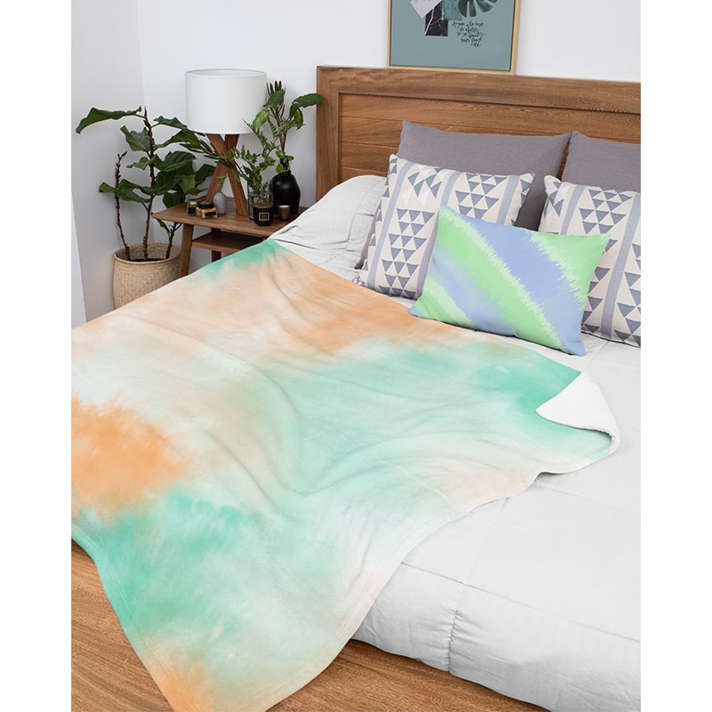 Tie-Dye Peach Green All Over Brushed Plush Fleece Blanket