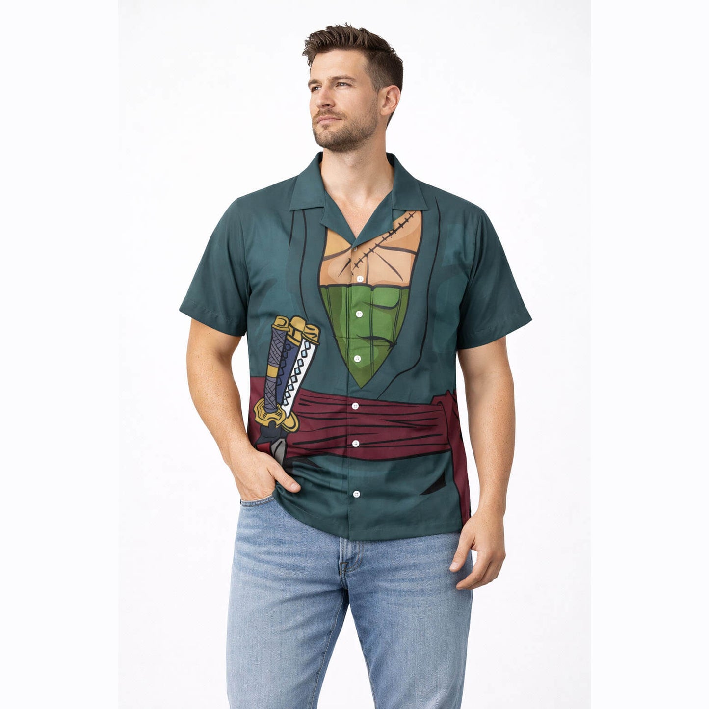 Zoro Samurai Wano One Piece Button-Down Hawaiihemd