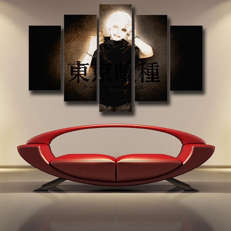 White Haired Kaneki Ken Black And Yellow Tokyo Ghoul Canvas