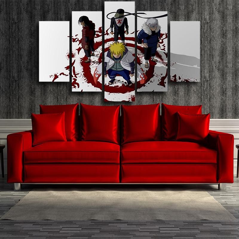 All Four Hokage Naruto Canvas-Naruto-Canvas,Hashirama,Hiruzen,Namikaze Minato,Naruto,Red,Tobirama,White