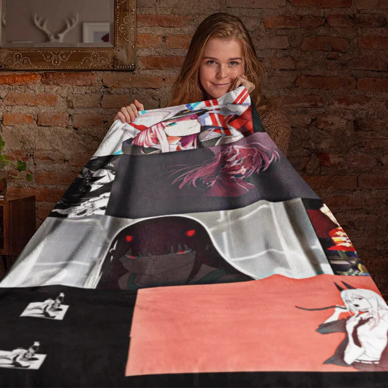 Anime Wifu Girls Chainsaw Man Zero Two Plush Fleece Throw Blanket