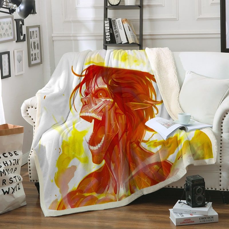 Attack Titan On Fire Cool Attack on Titan Blanket-Blanket-Attack On Titan,Attack on Titan Blanket,Blanket,Sharpa Fleece,Shingeki no Kyojin,Throw Blanket