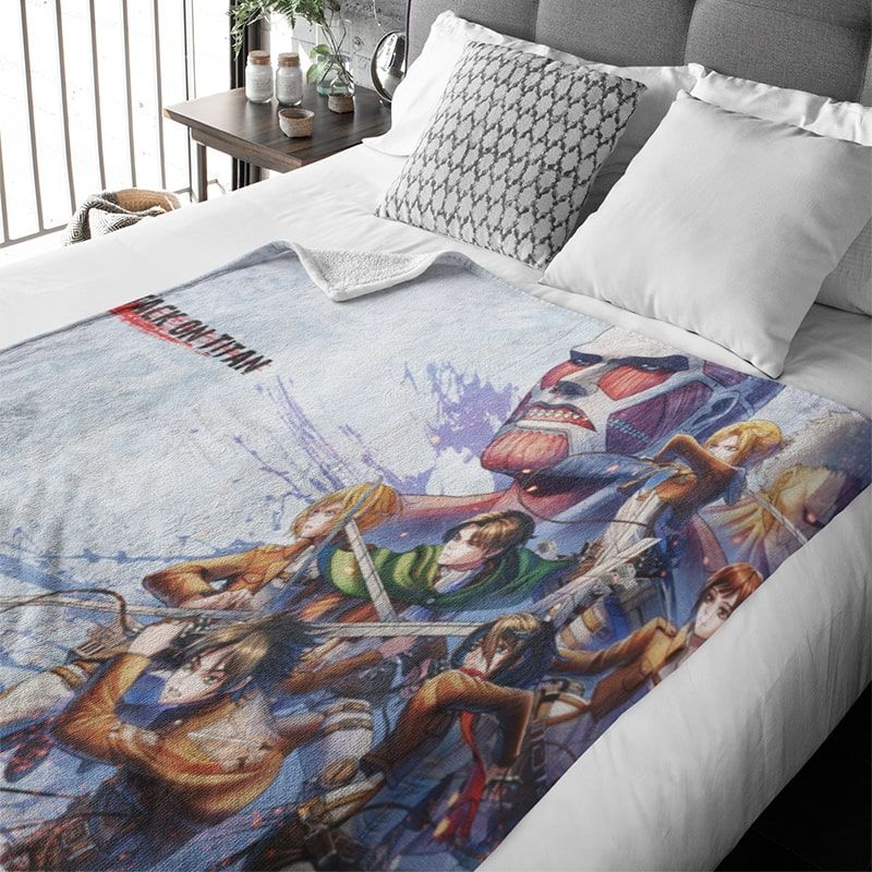 Attack on Titan Survey Corp Brushed Blanket-Blanket-Attack On Titan,Attack on Titan Blanket,Blanket,Sharpa Fleece,Throw Blanket