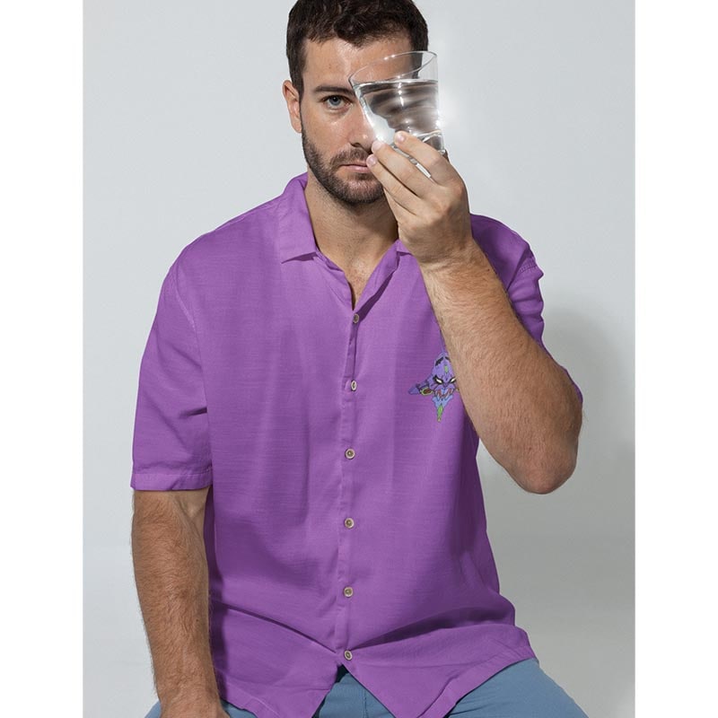 Evangelion Rei Skeleton Brushed Genesis Neon Button Up Short Sleeve Hawaiian Shirt