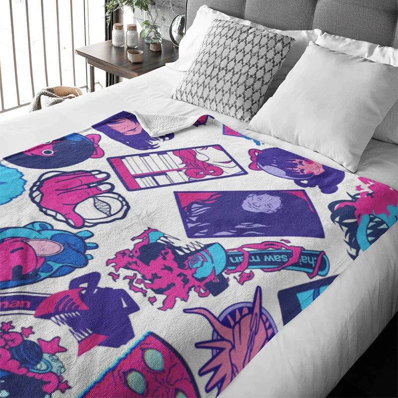 Chainsaw Anime Devils All Over Brushed Pochita Throw Blanket