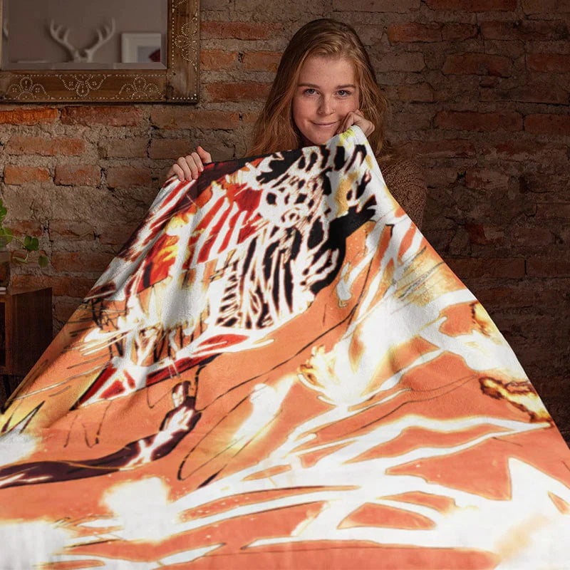 Chainsaw Man All Over Fire Embossed Throw Blanket