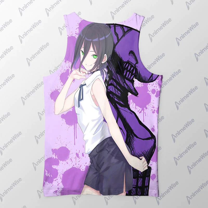 Chainsaw man Purple Brushed Embossed Bomb Devil Reze Tank Top