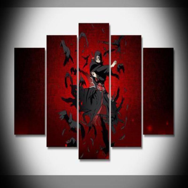 Itachi Uchiha 5 peice Wall Painting Canvas 3D Printed-Naruto-Black,Canvas,Itachi Uchiha,Naruto,Red