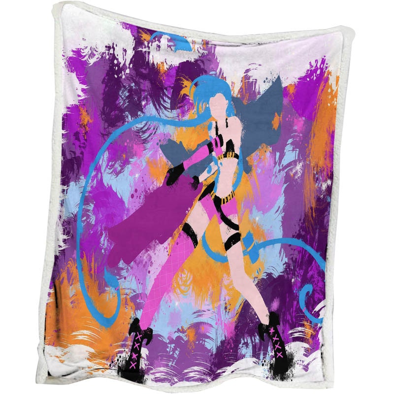 Jinx League of Legends Powder Abstract Brushed Arcane Gaming Blanket