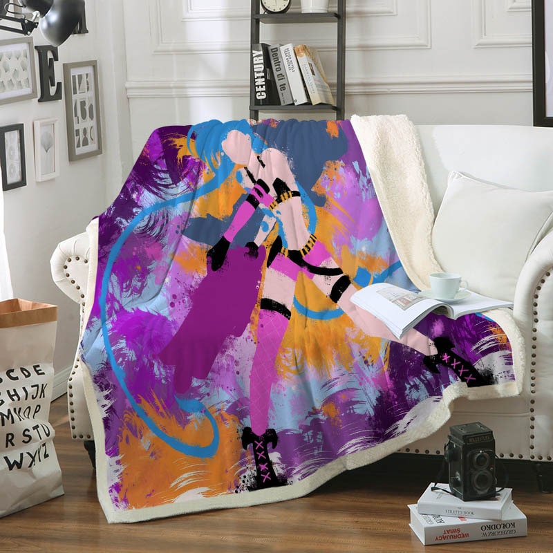 Jinx League of Legends Powder Abstract Brushed Arcane Gaming Blanket