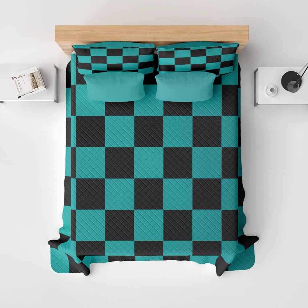 Demon Slayer Tanjiro Check Pattern Bedspread Quilt Set