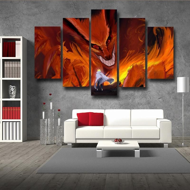 Kurama and Namikaze Minato Anime Canvas-Naruto-Canvas,Kurama,Namikaze Minato,Naruto,Orange