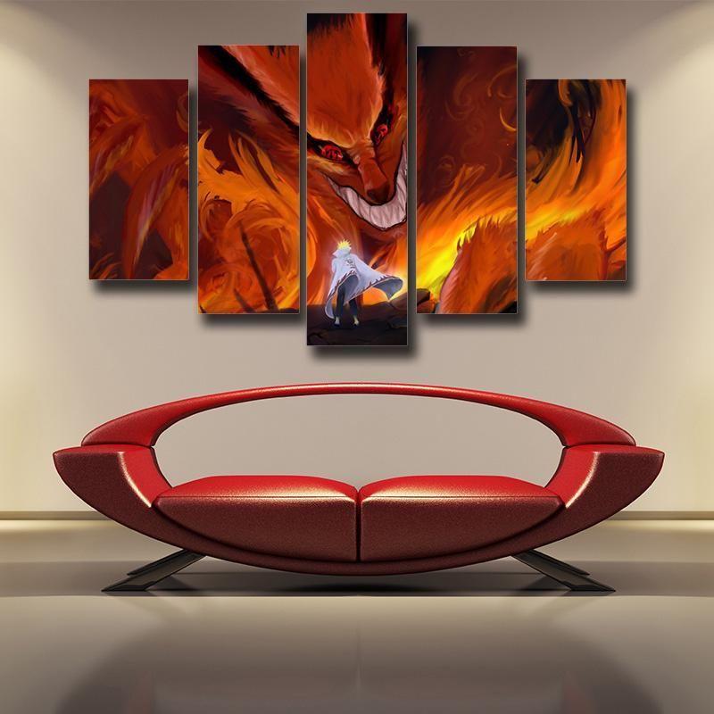 Kurama and Namikaze Minato Anime Canvas-Naruto-Canvas,Kurama,Namikaze Minato,Naruto,Orange