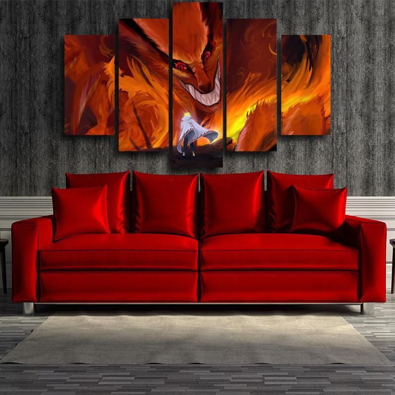 Kurama and Namikaze Minato Anime Canvas-Naruto-Canvas,Kurama,Namikaze Minato,Naruto,Orange