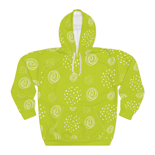 Lemon Green Floral Pattern Pullover Hoodie