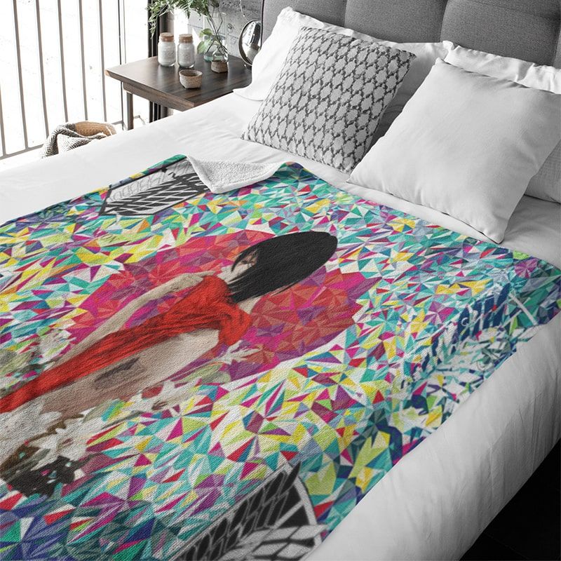 Mikasa Ackerman Crystal Heart Premium Brushed Attack on Titan Blanket-Blanket-Attack On Titan,Attack on Titan Blanket,Blanket,Sharpa Fleece,Shingeki no Kyojin,Throw Blanket