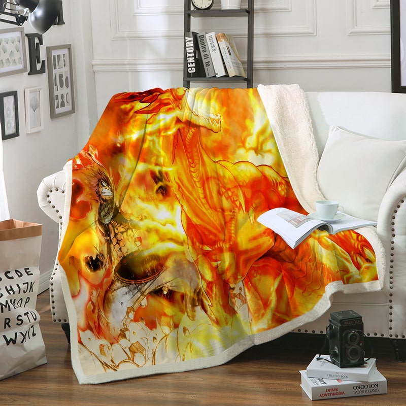 Fairy Tail Natsu Dragon Fire Embossed Anime Blanket
