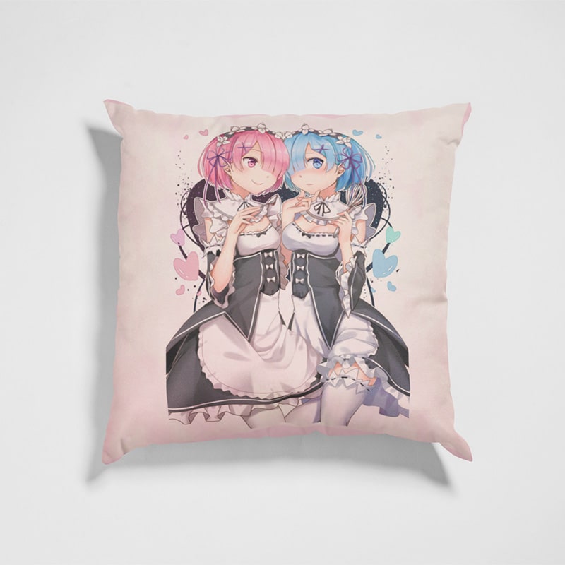 Re Zero Rem Ram Pink Sisterhood Embossed Throw Pillow
