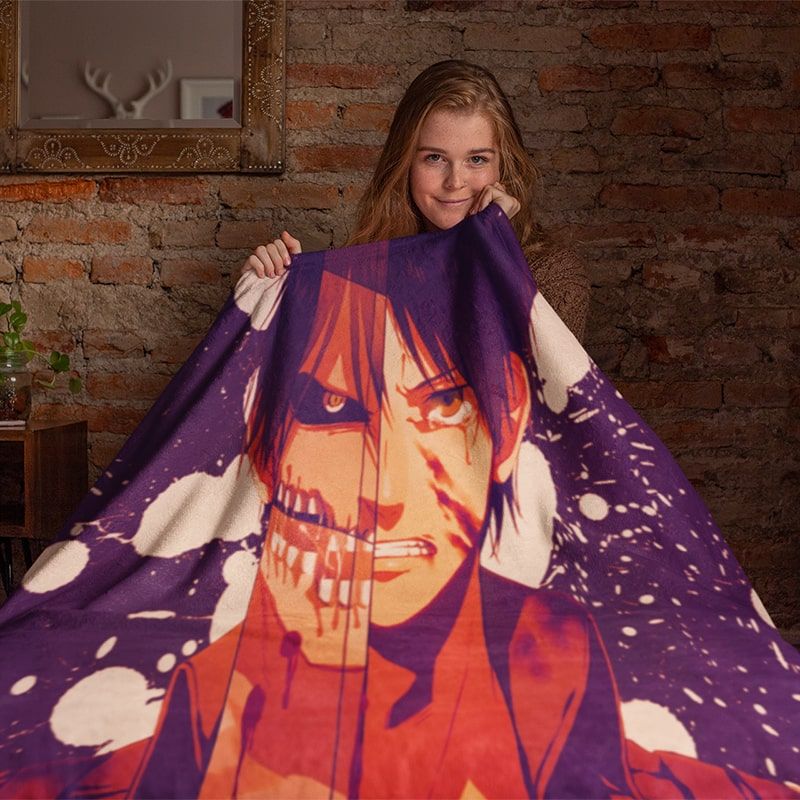 Shingeki no Kyojin Eren Yeager Titan Crossover Soft Brushed Attack on Titan Blanket-Blanket-Attack On Titan,Attack on Titan Blanket,Blanket,Sharpa Fleece,Shingeki no Kyojin,Throw Blanket