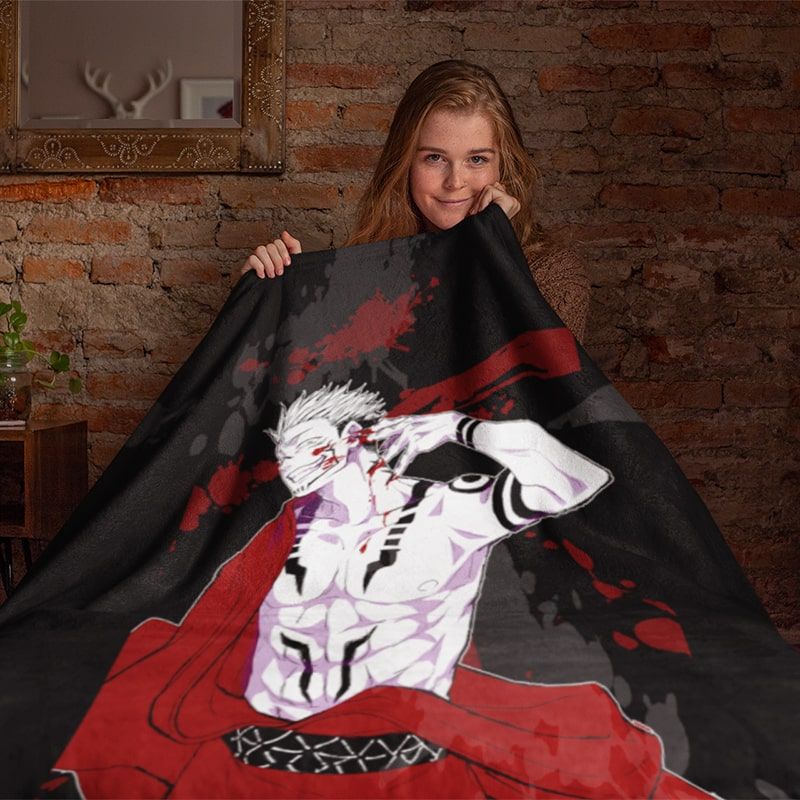 Sukuna Blood Brushed Cool Scary Style Jujutsu Kaisen Blanket-Blanket-Blanket,Jujutsu Kaisen,Sharpa Fleece,Throw Blanket