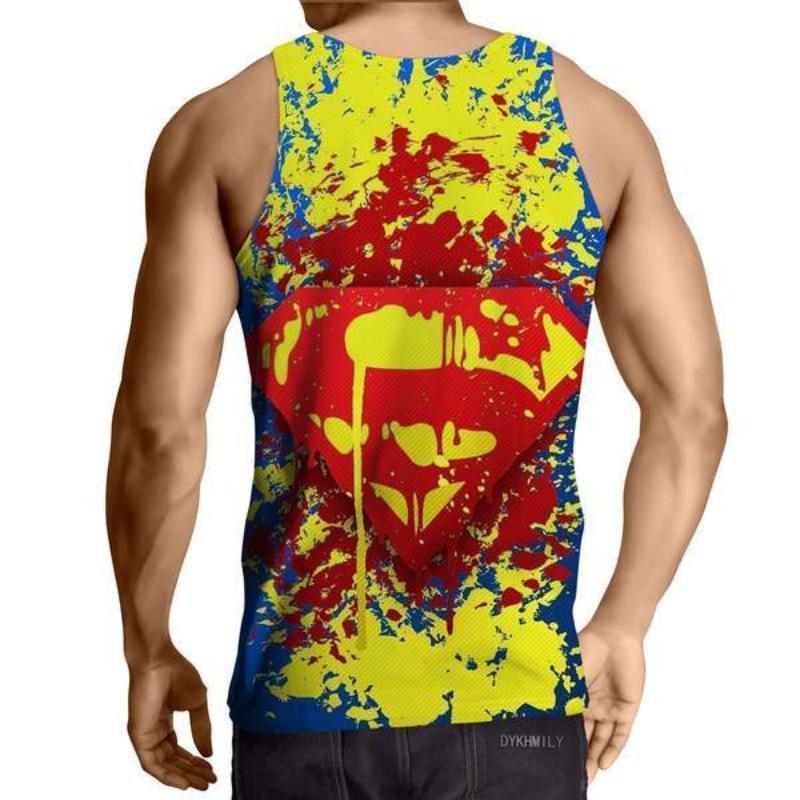 Superman Splatter Ink 3D Printed Superman Tank Top - Anime Wise