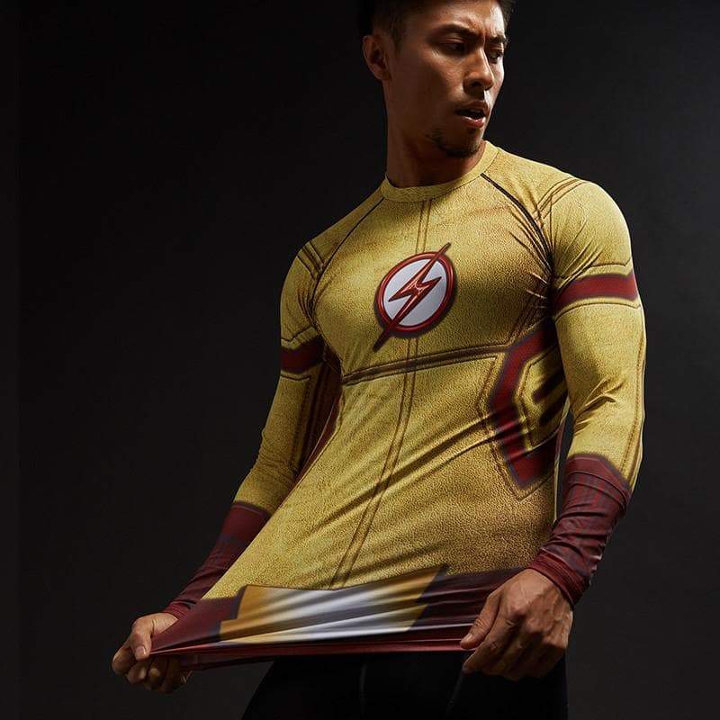 Yellow & Red 3D Printed The Flash Long Sleeve Shirt