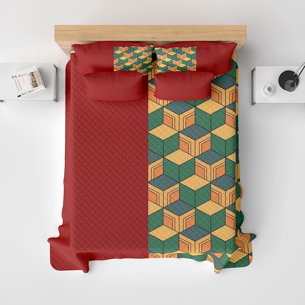 Tomioka Giyu Demon Slayer Color Overlap Pattern Bedspread Quilt Set