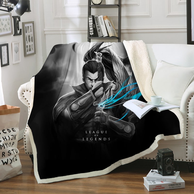 League of Legends Yasuo Katana Dark Brushed Gaming Blanket