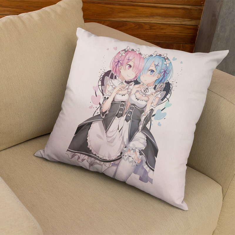 Re Zero Rem Ram Pink Sisterhood Embossed Throw Pillow