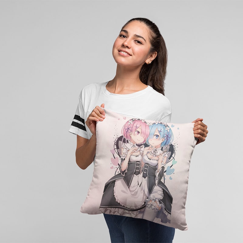 Re Zero Rem Ram Pink Sisterhood Embossed Throw Pillow