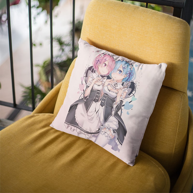 Re Zero Rem Ram Pink Sisterhood Embossed Throw Pillow
