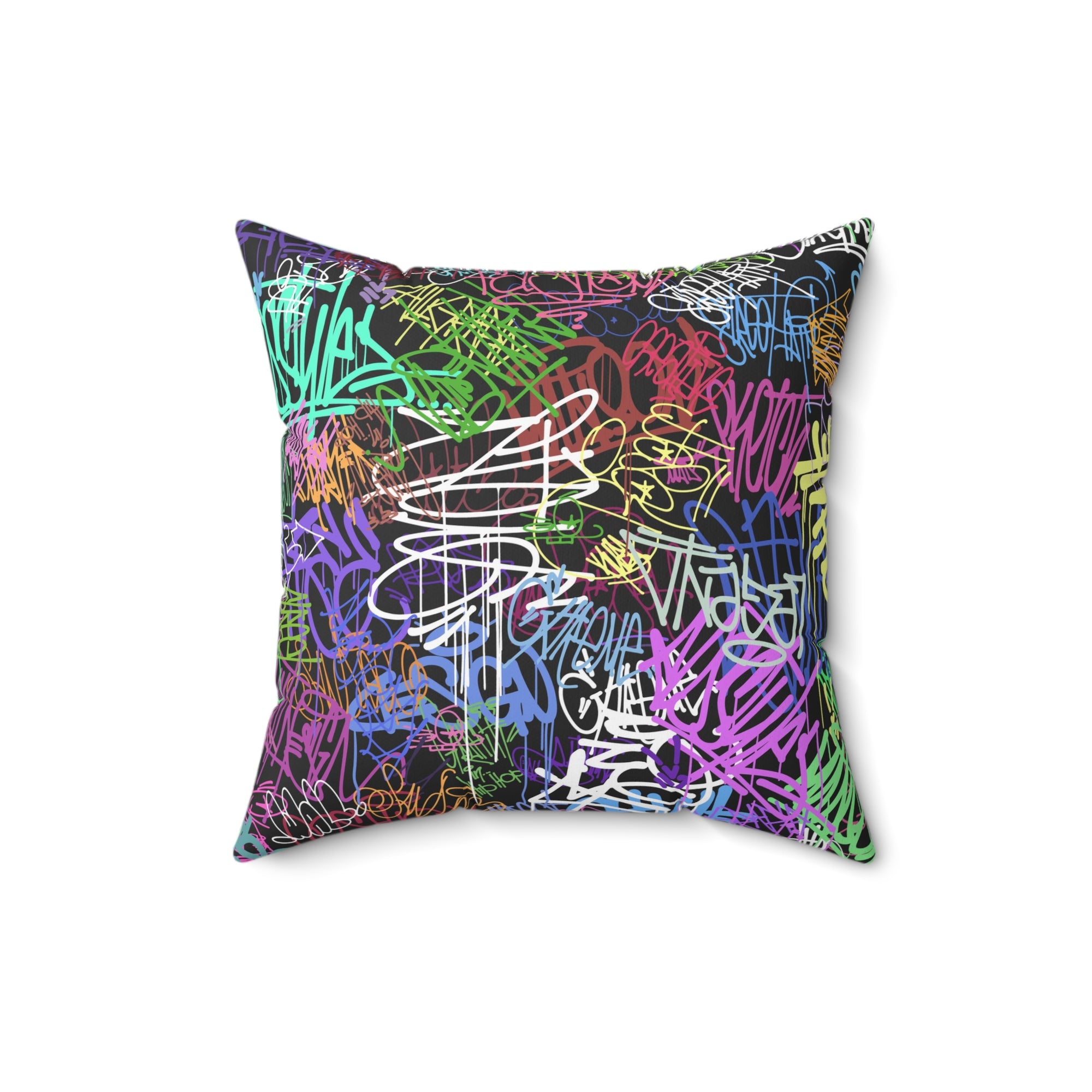 All Over Brushed Strokes Graffiti Spun Polyester Square Pillow