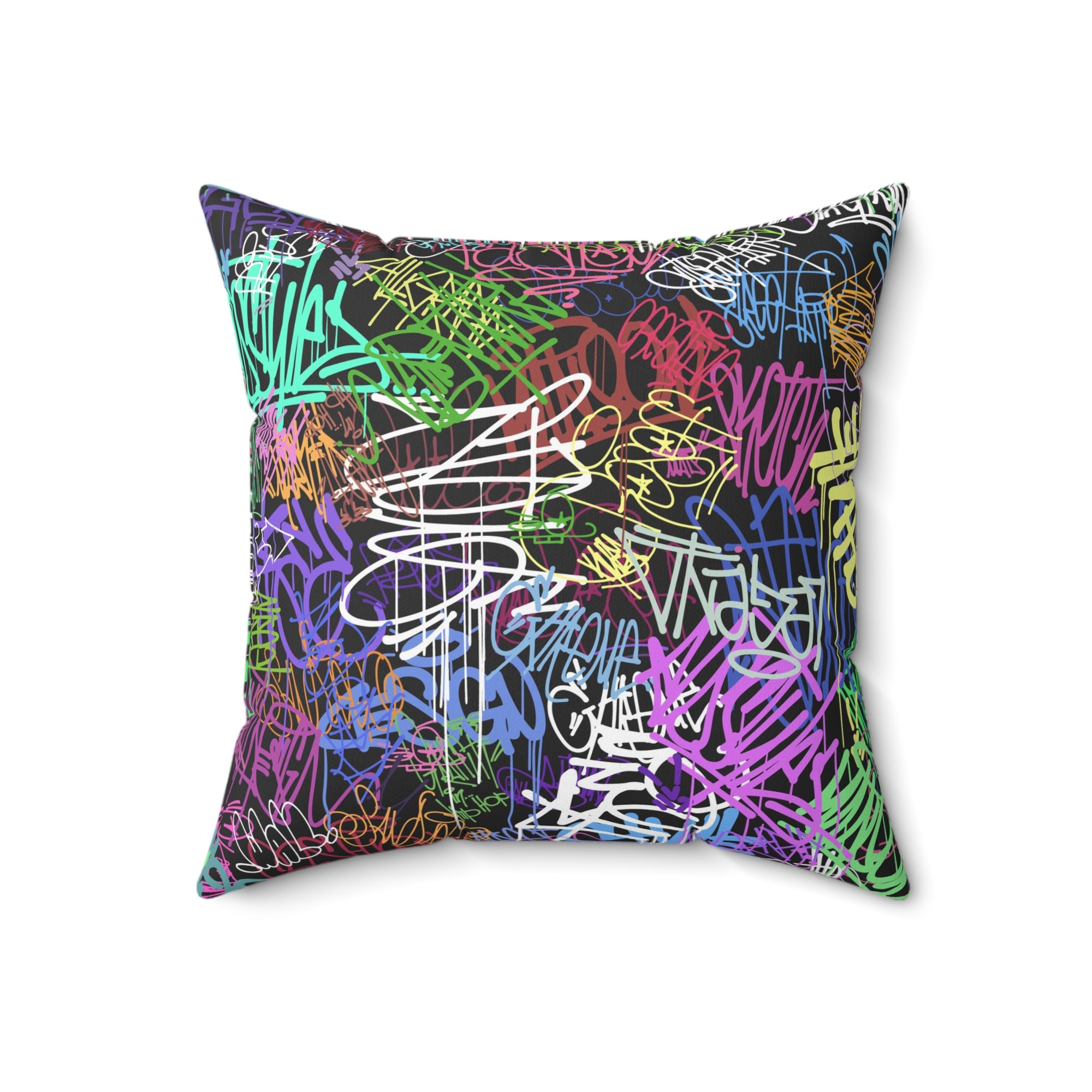 All Over Brushed Strokes Graffiti Spun Polyester Square Pillow