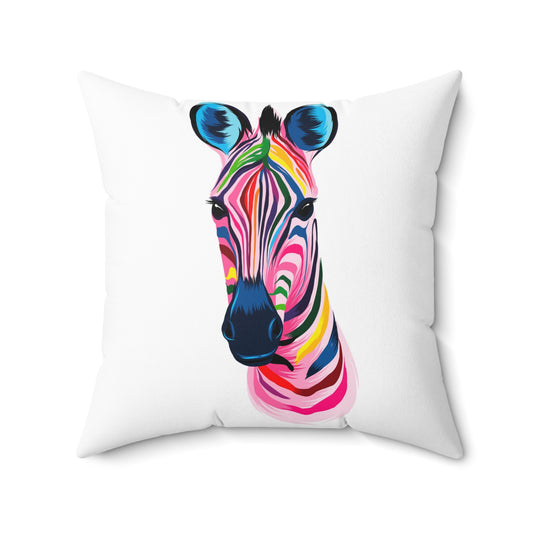 Zebra Multi-color Art Fusion Spun Polyester Square Pillow