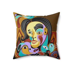 Abstract Cubism Art Spun Polyester Square Pillow