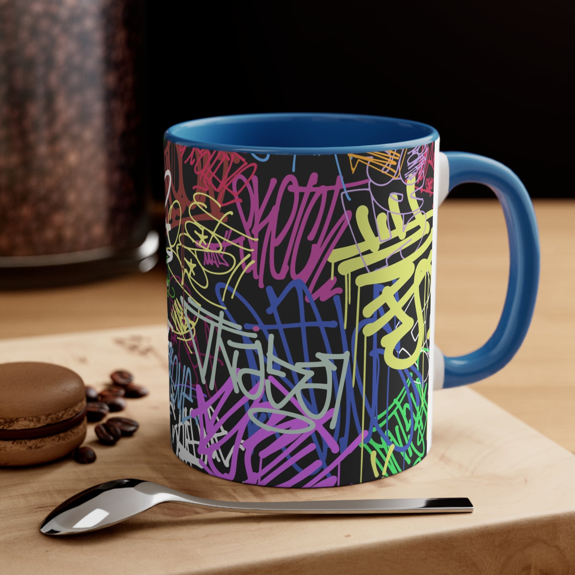 All Over Brushed Strokes Graffiti Accent Coffee Mug, 11oz