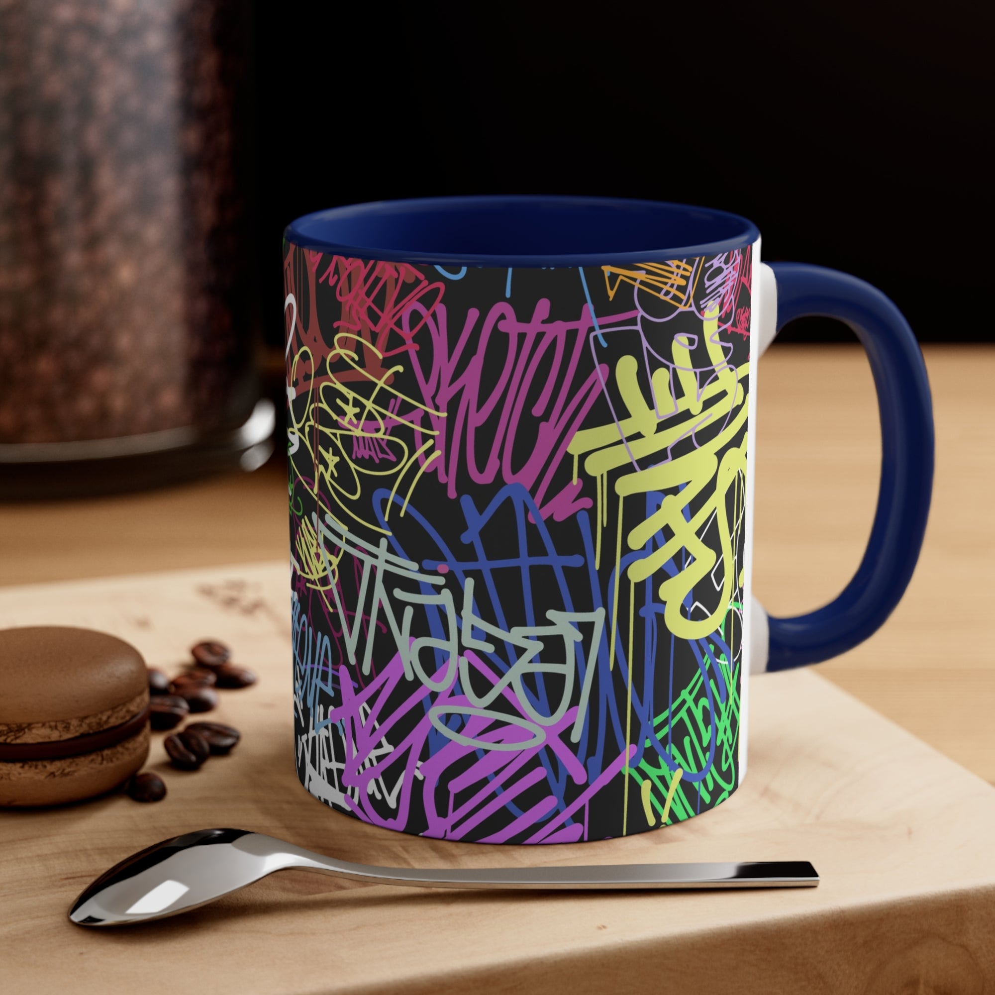 All Over Brushed Strokes Graffiti Accent Coffee Mug, 11oz