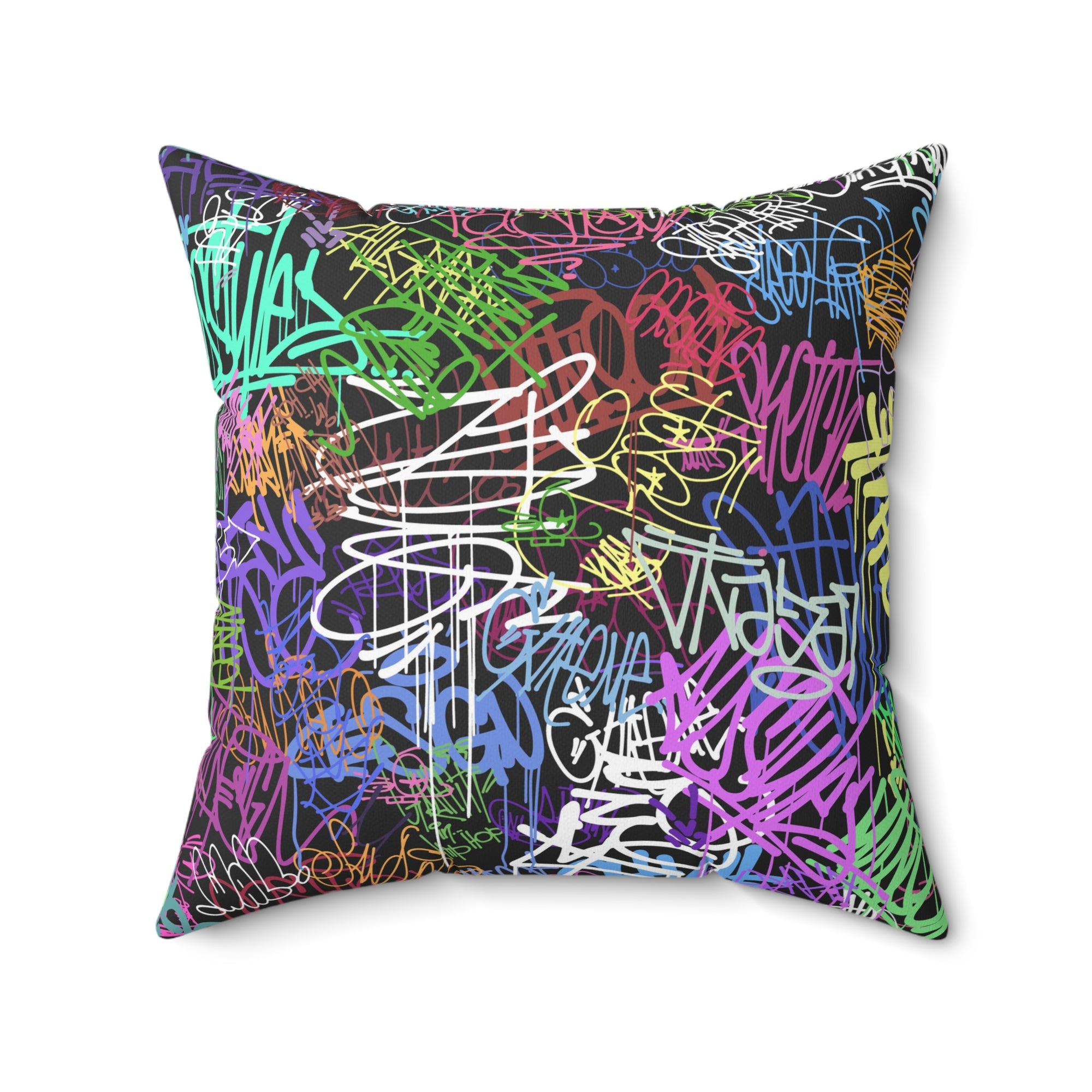 All Over Brushed Strokes Graffiti Spun Polyester Square Pillow