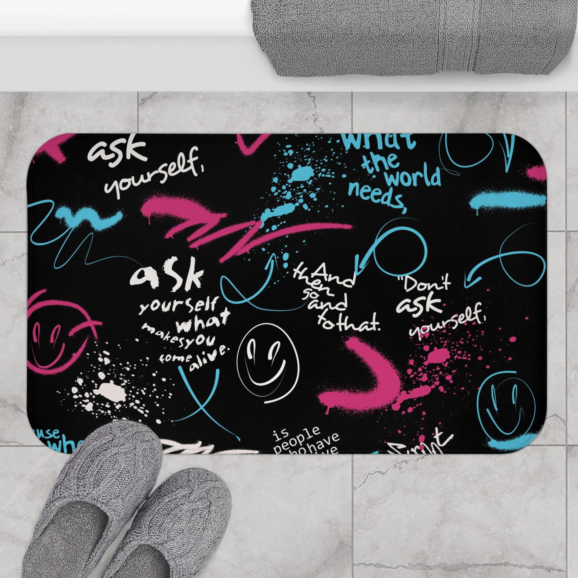 Urban Graffiti Art Quote Bath Mat