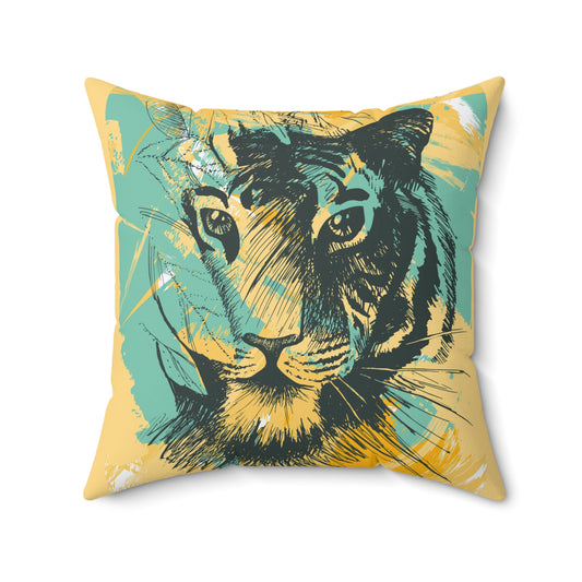 Tiger Abstract Floral Fusion Spun Polyester Square Pillow