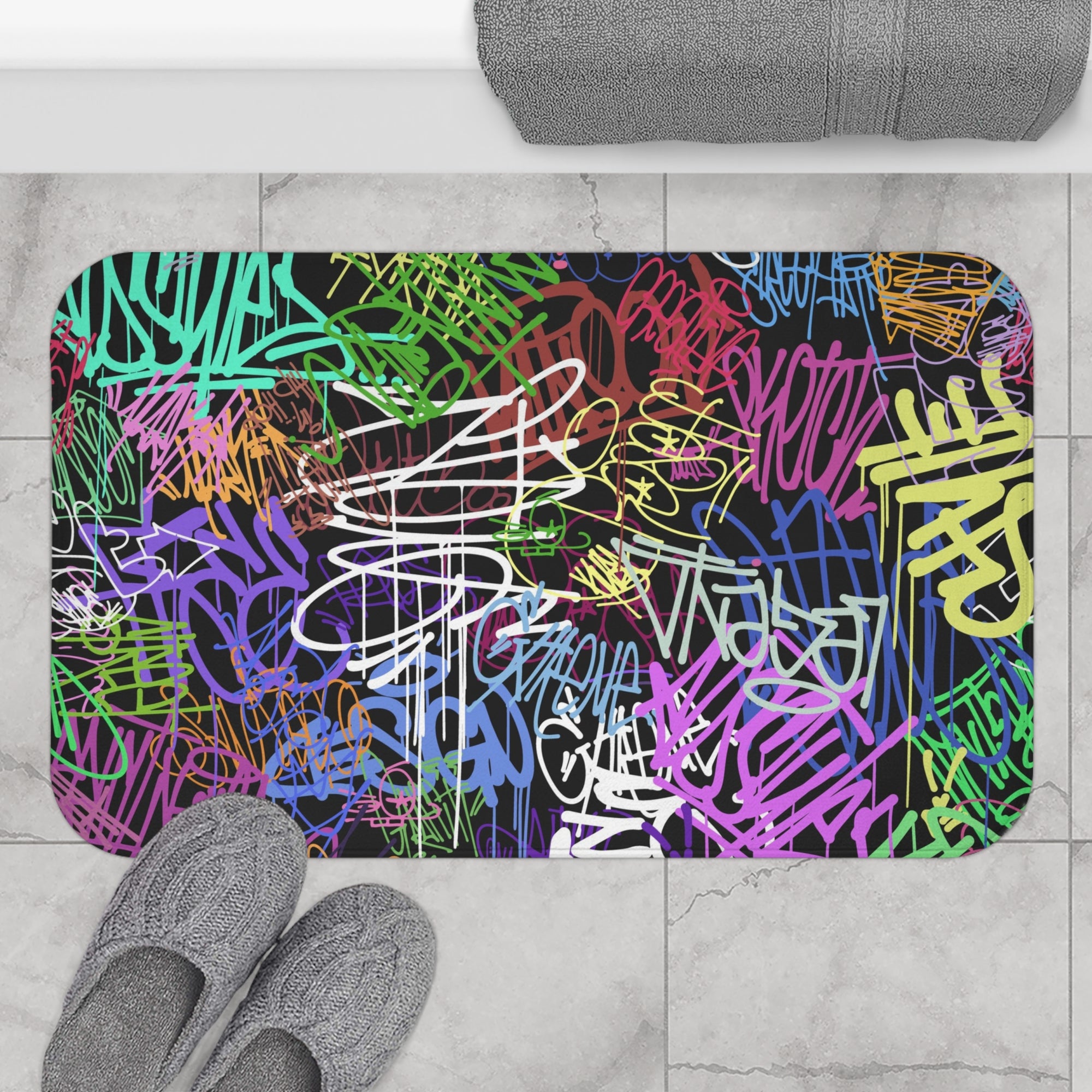 All Over Brushed Strokes Graffiti Bath Mat